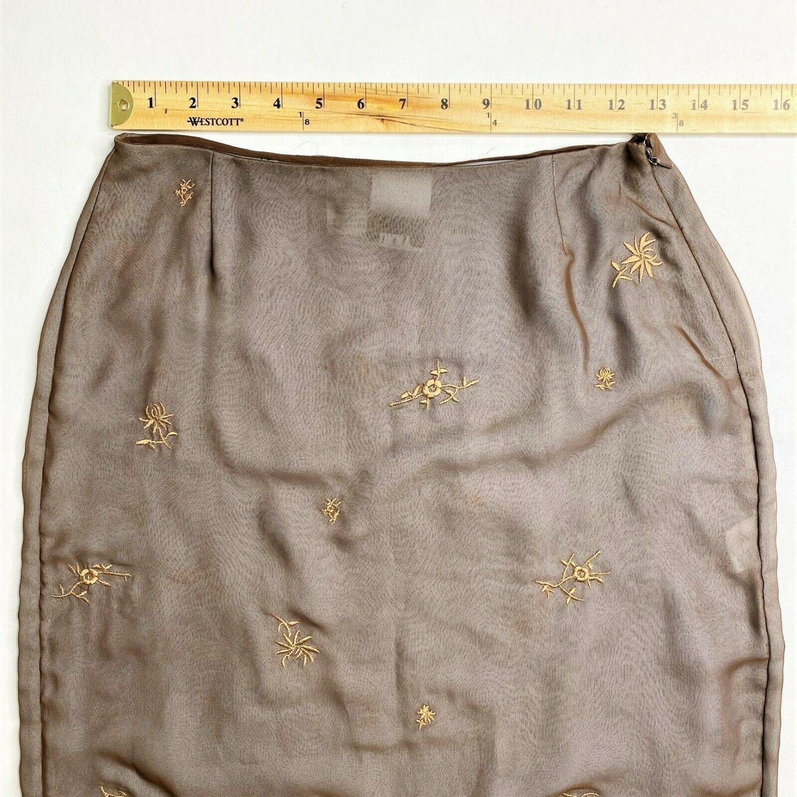 VTG 90s Y2K DKNY Silk Pencil Skirt w/ Embroidered Overlay, Size 4 - Fresh Stock Dated October 2025