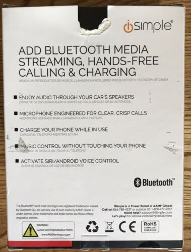 iSimple Bluetooth for Vehicle Music Streaming Handsfree Calling &Charging BT52IS - Fresh Stock Dated October 2025