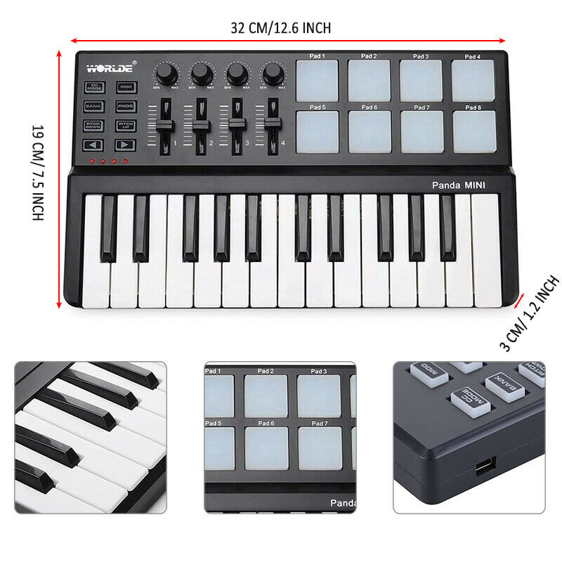 Worlde Panda mini 25-Key USB Keyboard Drum Pad MIDI  Electronic Sound Controller - Fresh Stock Dated October 2025