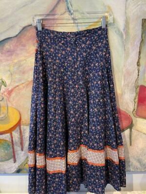 70s Vintage Jessica's Gunnies Navy & Pink Cotton Floral Prairie Skirt, Size XS - Fresh Stock Dated October 2025